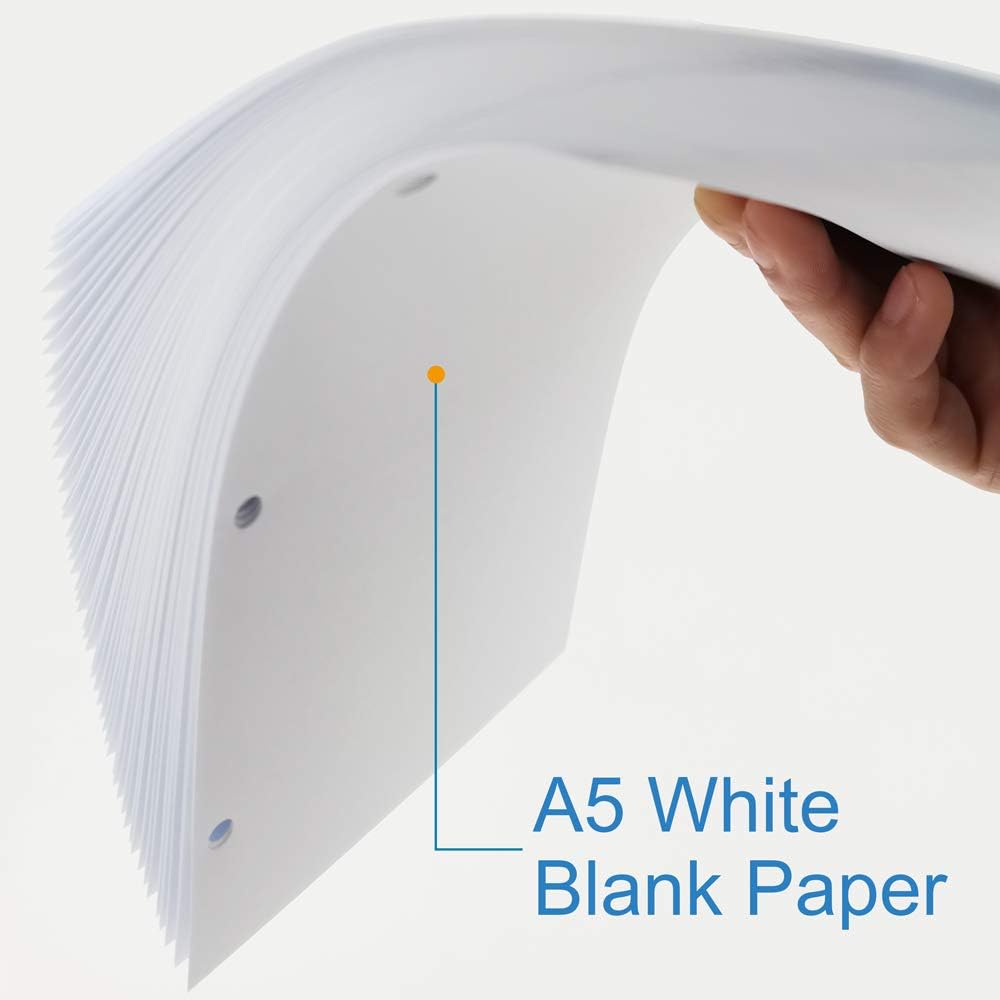 (3-Pack) A5 Filler Paper, 3 Hole Planner Refills, Organizer, Loose-leaf Binder Paper, Total 300 Sheets/600 Pages, 100gsm, Blank, White Paper, 5.8 x 8.2 Inch, 3 Hole Filler Paper, Mini Binder Refills