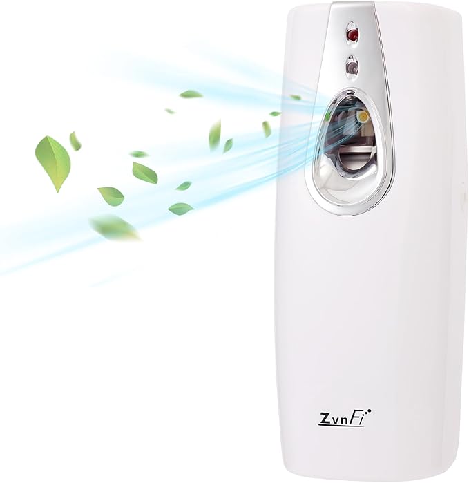 Automatic Air Freshener Spray Dispenser ZvnFi,Custom Timing (Day/Night/24H, 5/10/15/30 min interval),Wall Mounted or Free Standing,for Home and Commercial,Compatible with Glade Refill Can,White