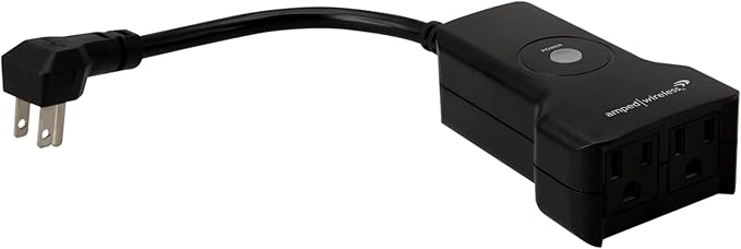 Amped AWPW208 Wireless Wi-Fi Outdoor Smart Plug with 2 Sockets, Compatible with Amazon Alexa or Google Assistant (Sold Separately), Black
