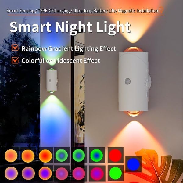 Rechargeable LED Wall Lamp Magnetic Motion Sensor Dimmable Stick on Night Light for Bedroom Closet Under Cabinet Lighting (4, Black)