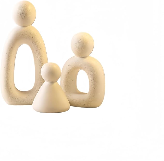 Abstract Family of 3 Collectible Figurines - White，Modern sculptures for home decor in living room, perfect as knick knacks for shelves and TV stand decor, adding elegant accents to your space.