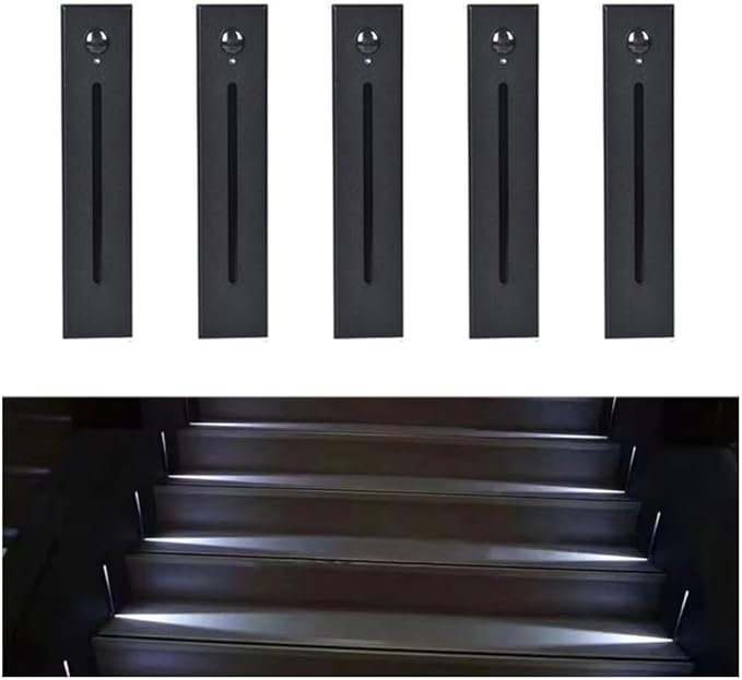 5Pcs Motion Sensor Stair Lights Embedded LED Step Lights, 3W AC85-265V Waterproof Recessed Light Fixtures for House/Wall Cavity/Hallway/Stair/Corner/Decks 3000K Sand Black