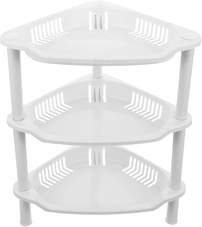 PRETYZOOM 3 Tier Small Corner Shelf, 8x10x13 Inches, Space-Saving Corner Shelf for Kitchen, Bathroom Rustproof Organizer Rack for Shower Bottles, Plastic, No-Tool Assembly