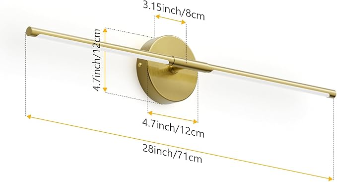 28In Gold Bathroom Vanity Light Fixtures Over Mirror Hardwired ED 360° Rotatable Modern Bathroom Sconces 3000K Warm Light