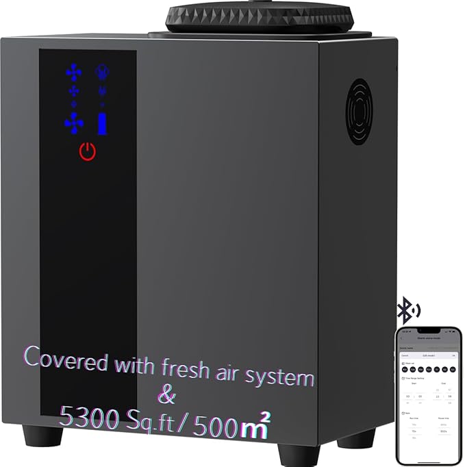 Fragrance Scent Collection HVAC Diffuser - Area 5300 sq ft or Full Air System, Business, Home, Bluetooth Control, Large Bottle, X2000 Black, DIFFMELY