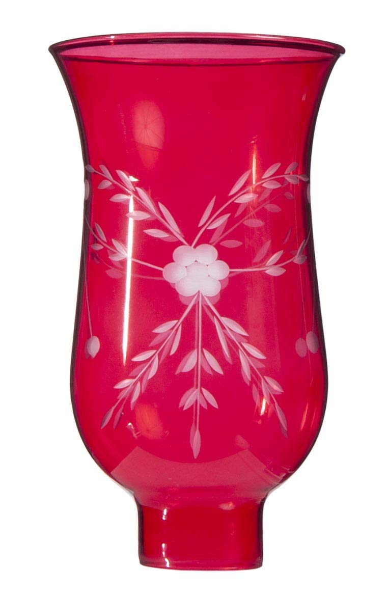 B&P Lamp® Cranberry Hurricane Shade W/Cut "Flowers"" Design"