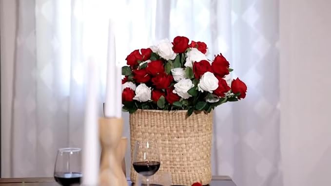 60 Pcs Artificial Roses Bulk Velvet Silk Red Rose Burgundy Roses for Wedding Centerpieces Bridal Bouquet Mohter's Day Valentine's Day Christmas Home Decor (60, Burgundy)