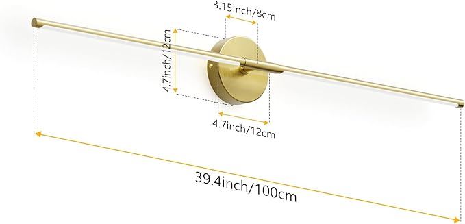 40In Modern Gold Bathroom Sconce Vanity Light Over Mirror Hardwired 3000K Bathroom Light Fixture 360° Rotatable for Bedroom Living Room