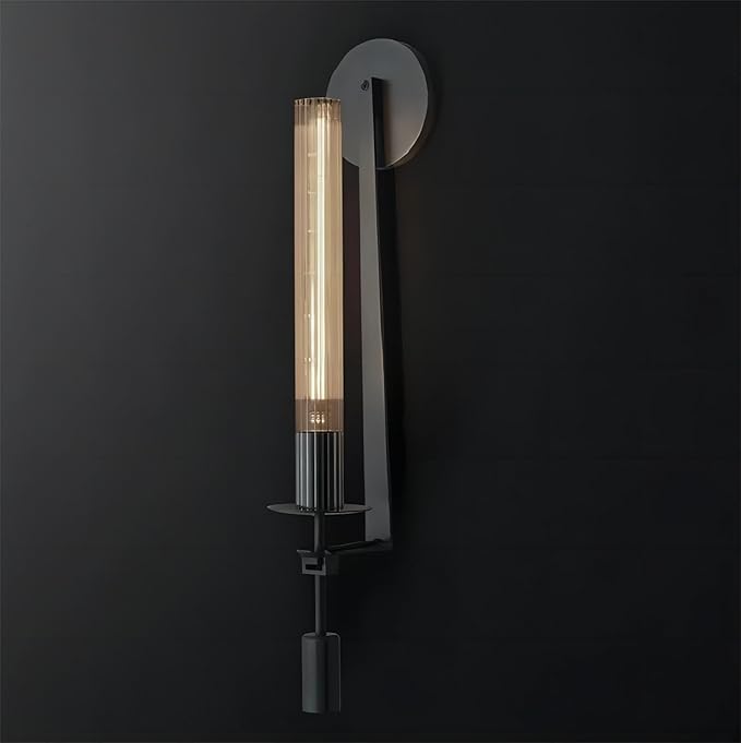 LIGHTLAND Black Wall Sconce, 28 Inch Modern Metal Glass Wall Light Fixture, Wall Lamp for Living Room Bedroom Hallway (Pack of 1)