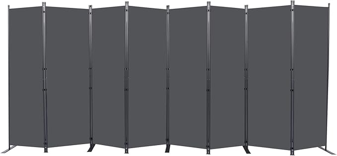 Room Divider, 8 Panel Folding Privacy Screens with Wider Support Feet, 6 Ft Portable Room Partition for Room Separator, 176" W X 71" H, Grey