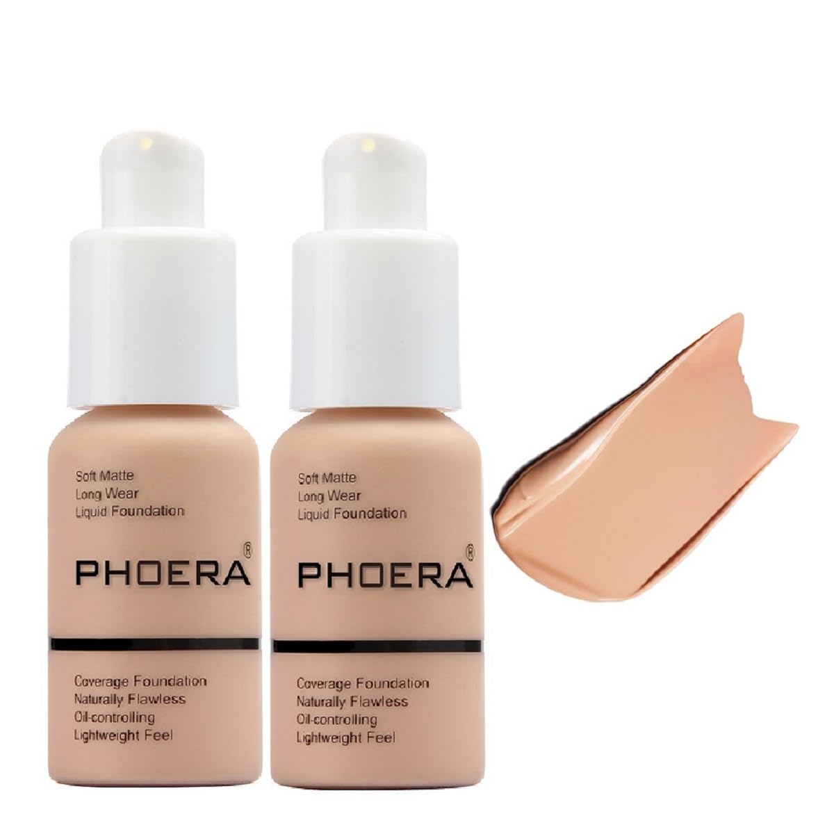 2 Pack PHOERA Foundation,Full Coverage Concealer Flawless Soft Matte 24HR Oil Control Liquid Foundation Makeup .(104 Buff Beigeï¼