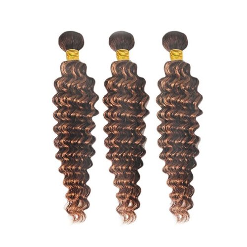 Giginger Bundles Human Hair Deep Wave Human Hair Bundles 16 18 20 Inch Brazilian Chocolate Brown Highlight P4/30 Unprocessed Quick Weave Soft Sewn In Hair Extensions for Black Women
