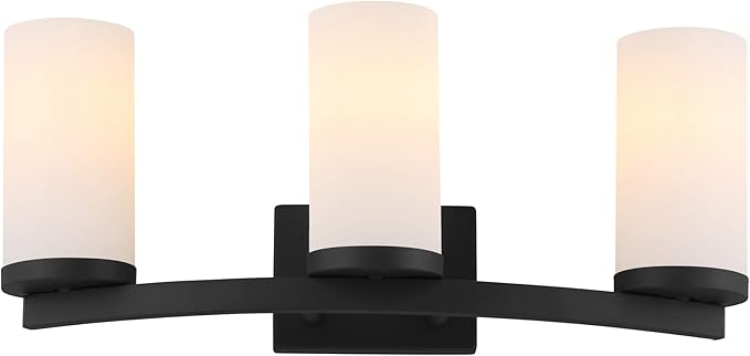Design House Desta Vanity Light, 3-Light, Curved Bar Design, Frosted Glass Glow, Dimmable, Up/Down Mountable, E26 Socket, Black, 22.4 in L x 6.9 in W x 9.5 in H, 589150-BLK