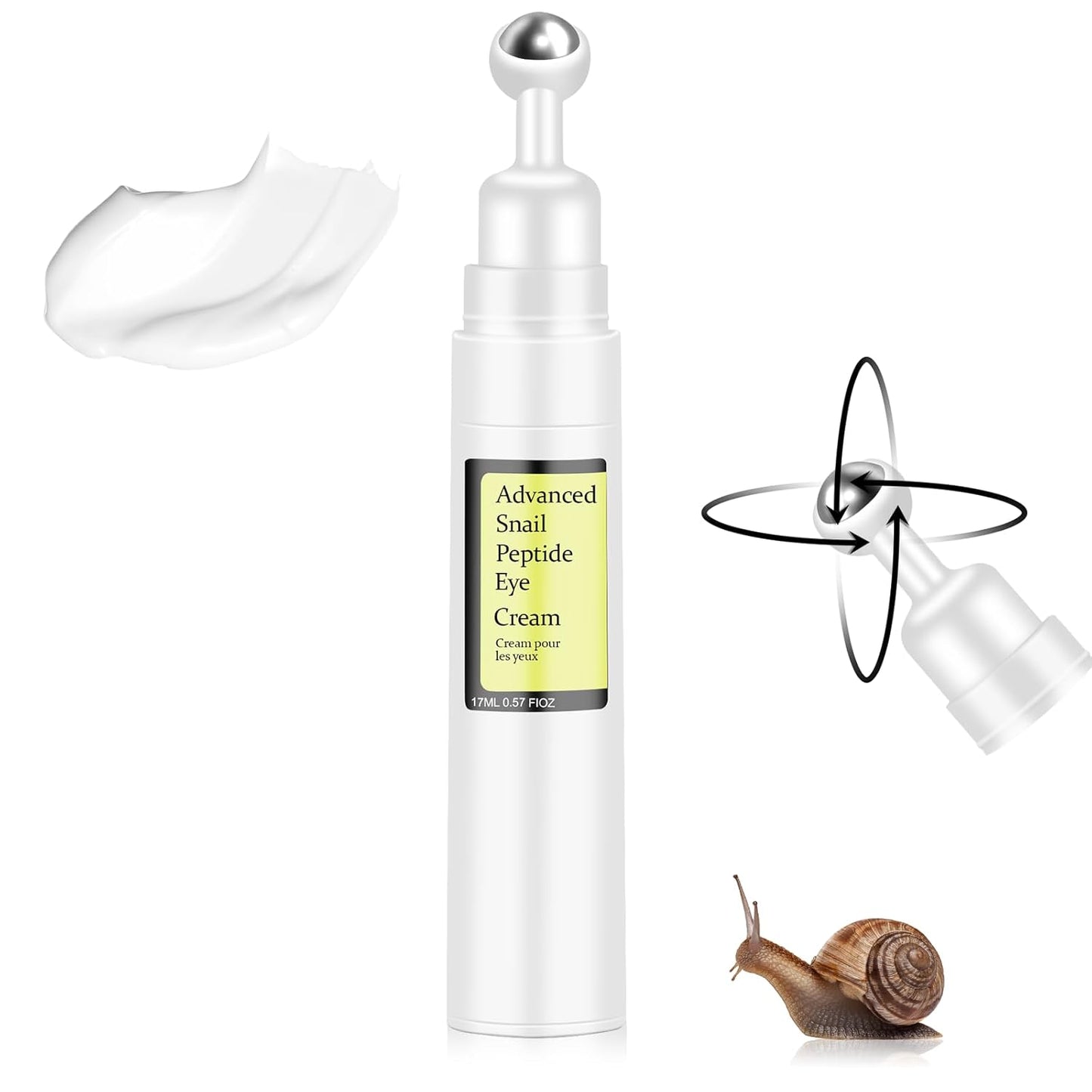 Snail Peptide Eye Cream For Moisturizing, Snail Mucin Eye Cream With Niacinamide, Hyaluronic Acid, Snail Eye Cream For Dark Circles, with 360Â° Massage Ball Reduce Wrinkles and Fine Lines