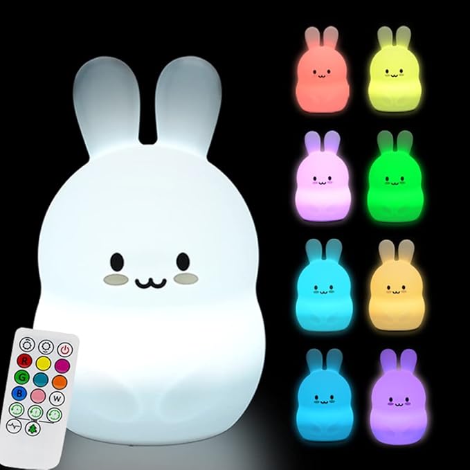 Large Rabbit Night Lights for Kids in Silicone, 9 Colors Baby Bedroom Lighting Children Bedside Table Lamps for Toddlers/Boys/Girls/Adults/Bedroom/Student/Elder/Bathroom/Outdoor - Large