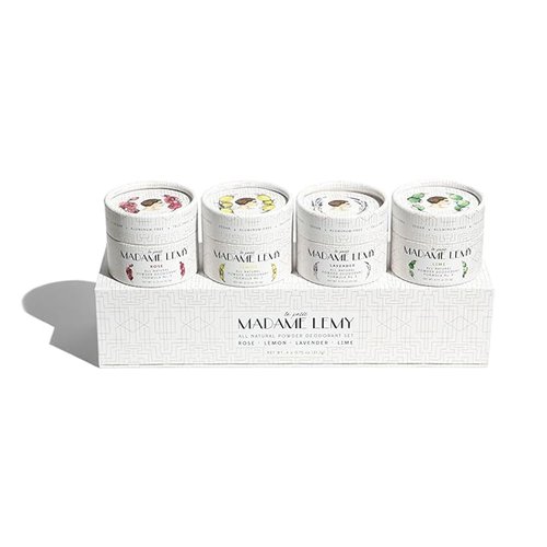 Madame Lemy Talc Powder Gift Set - Natural Deodorant & Body Powder – Aluminum Free, Vegan, Cruelty Free - Travel-Size Convenience with Puff Applicator | 4 Scents (Classic, 4 x 0.75 oz)