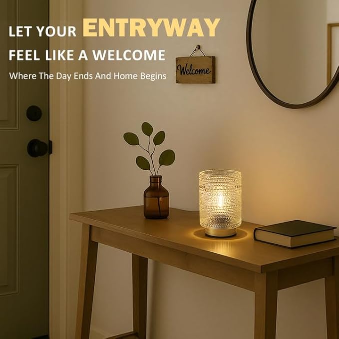Small Battery operated Lamp with Timer for Bedside/Coffee Table/Book shelf Decor,Cordless Aesthetic Lamps with Warm Moody Lighting for Home Decor/Dorm/Entryway/Cubicle/Bathroom/ Patio Decor(Clear)