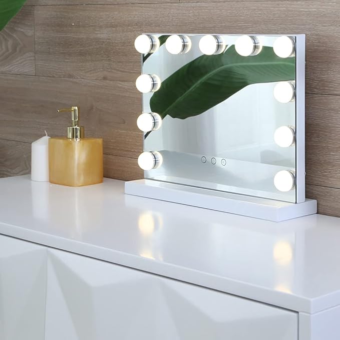10 LED Mirror Light Bulbs, Three Color Temperature Dimmable Makeup Mirror Light Kit, USB Powered Beauty Tabletop Lamp with Touch Control, Adjustable Brightness for Vanity Dresser