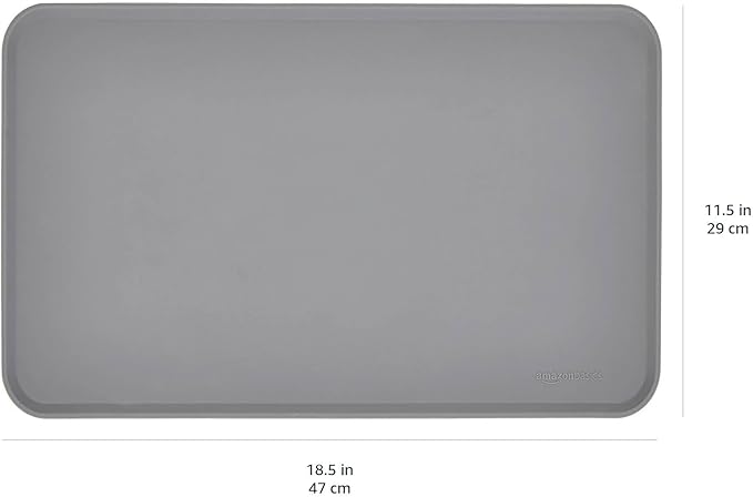 Amazon Basics Waterproof Anti-Slip Silicone Cat & Dog Food Mat, Pet Mats with Raised Edges for Food and Water Bowl to Protect Floors, 18.5 x 11.5 Inches, Gray, Solid - Pack of 2