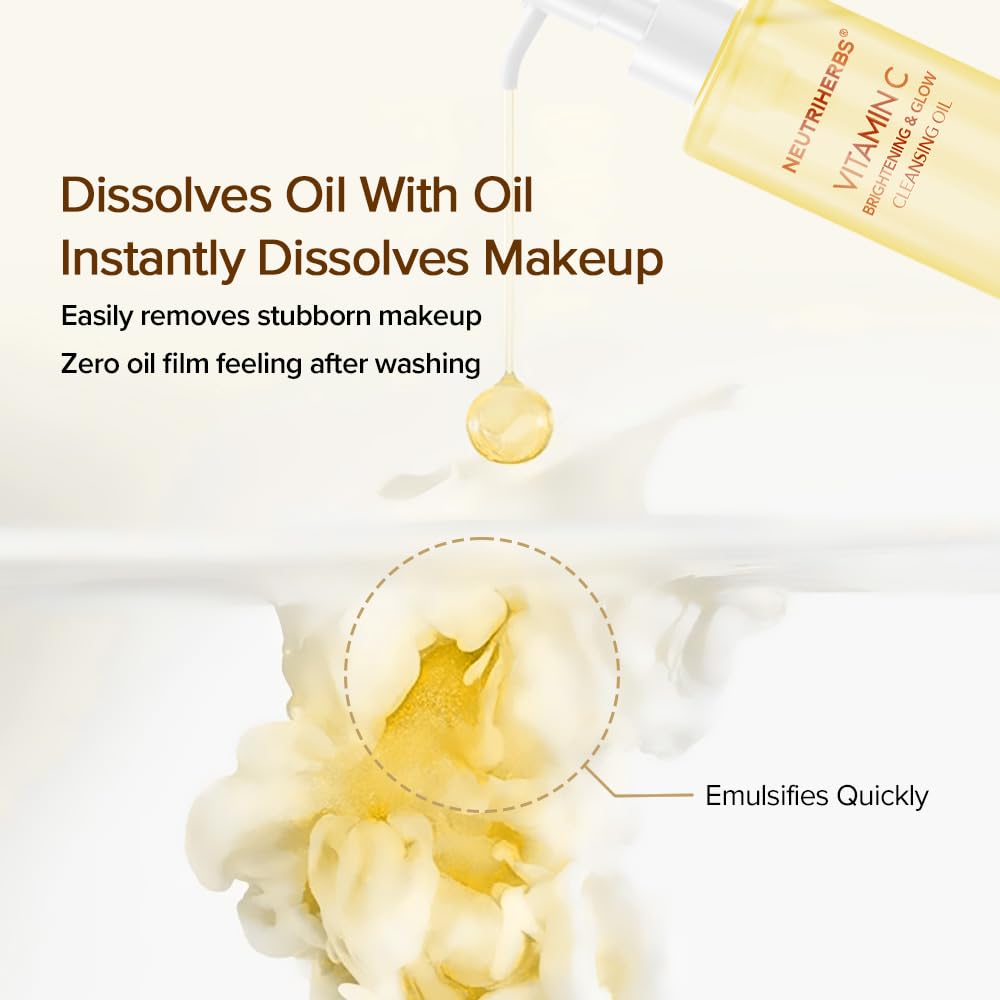 Neutriherbs Makeup Remover Oil Cleanser, Vitamin C Cleansing Oil for Long Last and Waterproof Makeup, Sunscreen, Fit All Skin Type - 3.71 Fl.Oz