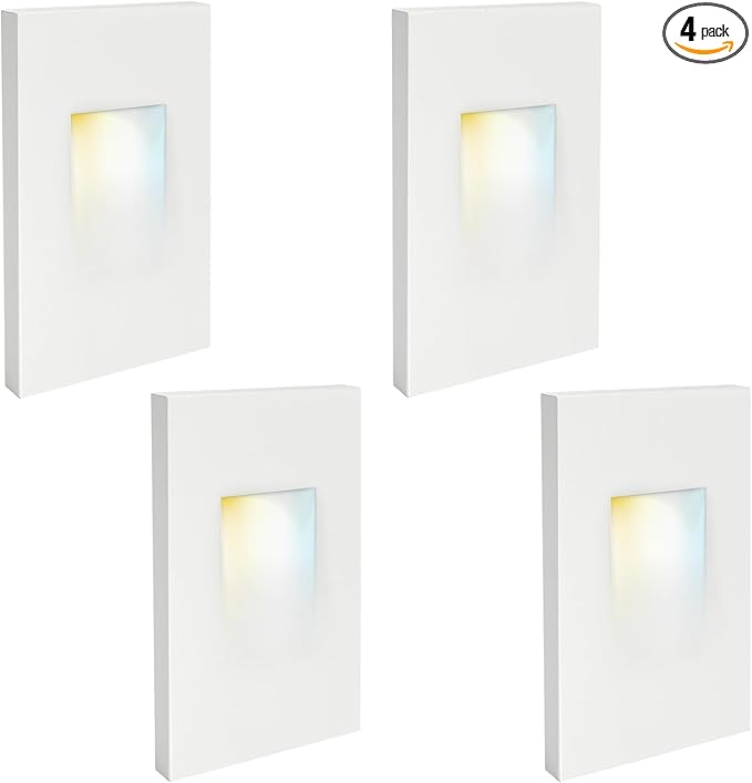 4-Pack Vertical LED Step Lights, Color Adjustable (2700K-5000K), IP65 Waterproof, 3W 70LM, 120V Stair Lights Indoor Outdoor, 10%-100% Dimmable, White, ETL Certified