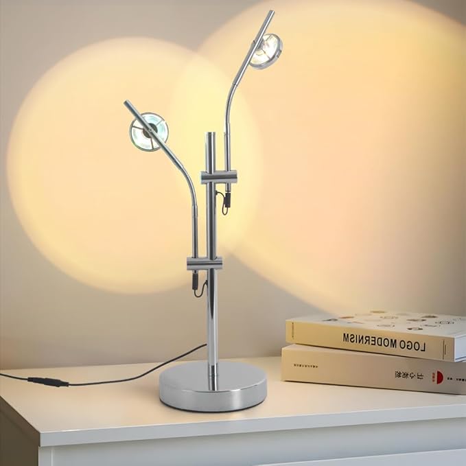 Projector Mood Lamp,Bedside Table Lamps for Bedroom Living Room,Ambient Lighting,Projector Desk Light,RGB Colored Desklamp Home Office Decor Table Top Bedroom,Chrome,Silver,6W,3000K,Aura Halo Lamp