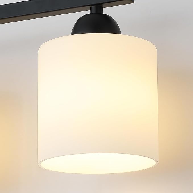 Milk Glass Vanity Lights for Bathroom, 2 Light Matte Black Bathroom Light Fixtures Over Mirror, Ceramic E26 Sockets Wall Mounted