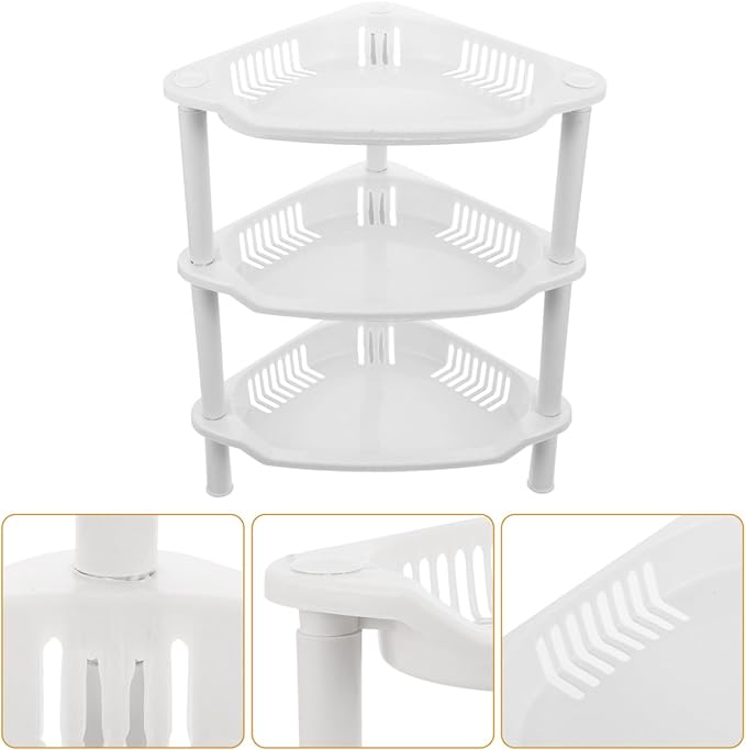 PRETYZOOM 3 Tier Small Corner Shelf, 8x10x13 Inches, Space-Saving Corner Shelf for Kitchen, Bathroom Rustproof Organizer Rack for Shower Bottles, Plastic, No-Tool Assembly