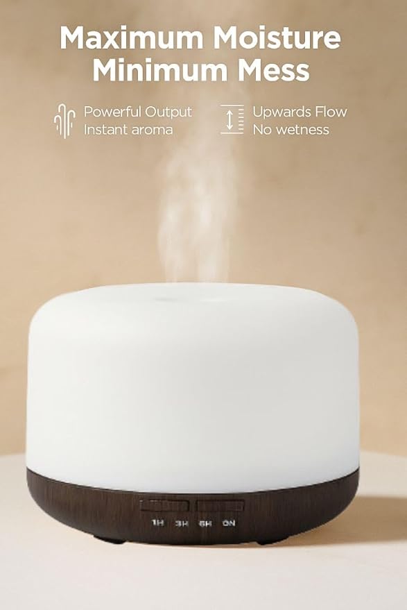 Air Humidifier & Aroma Diffuser with LED Lights Home Fragrance Room Decor Essential Oil Diffuser Humidifiers for Bedroom Car Air Freshener(White/Dark Wood)