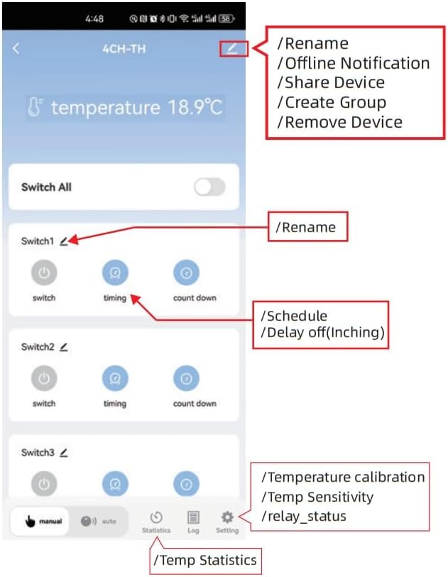 Tuya WiFi Smart Temperature Sensor Controller,4CH 7-32V Relay Switch, Remote Voice Control, APP Remote Control, Dry Contact, Real-Time Monitoring, Compatible with Alexa and Google Home
