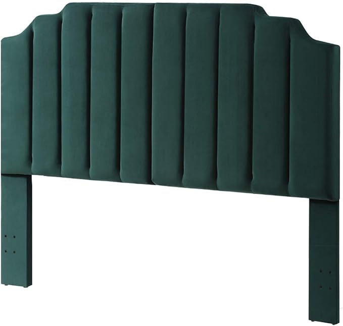 24KF Jade Velvet Tufted King Upholstered Headboard, Modern Vertical Channel Design California King Headboard with Stepped Silhouette Top Edge,Jade