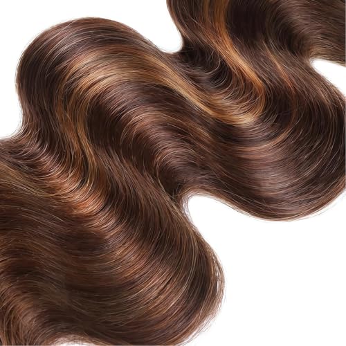 P4/30 Highlight Human Hair Body Wave Bundles 24 26 28 Inch Brazilian Virgin Hair Double Weft Quick Weave 3 Bundles Soft Silky Weave for Black Women