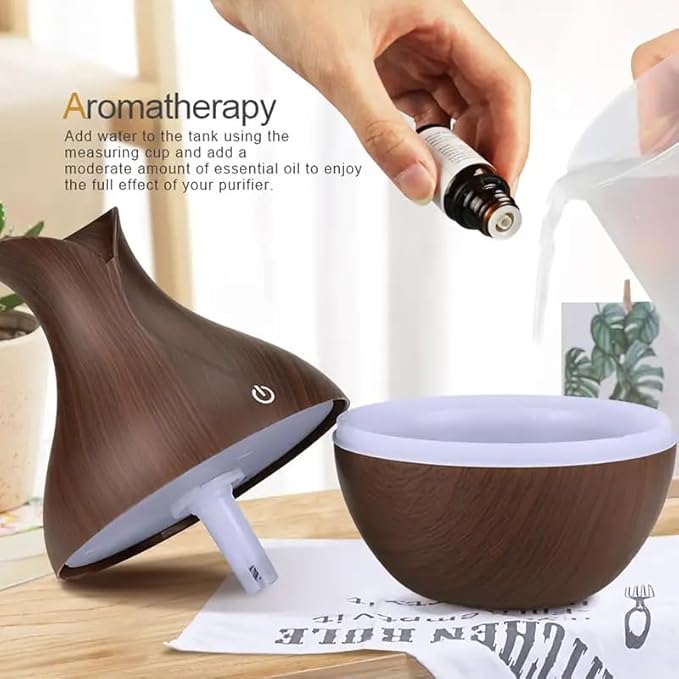 Mini Aromatherapy Humidifier Relaxing Cool Mist with Color Changing LEDs Night Light for Bedroom, Desktop, Travel, and Car, Aroma Diffuser (Light Wood)