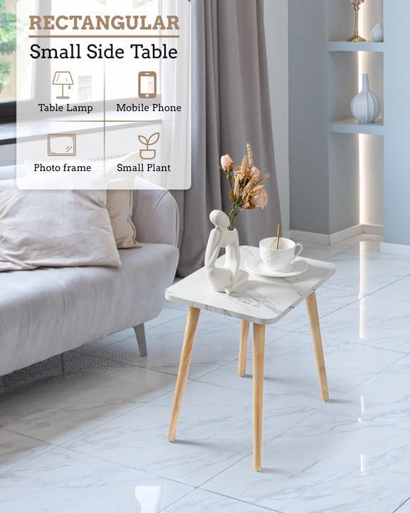 FORAOFUR Small End Table, Side Table Accent Table Living Room Bedroom Balcony Office, Modern Bedside Table Home Decor, Small Table for Small Spaces, Small Coffee Table, Easy Assembly, Marble White