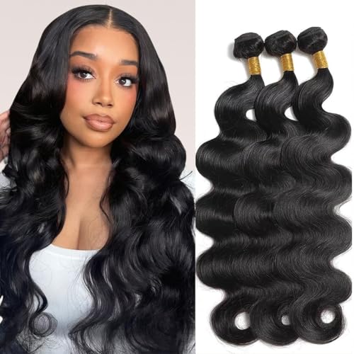 12A Body Wave Bundles Human Hair 20 22 24 inch Brazilian Virgin Hair Bundles 100% Unprocessed Human Hair Body Wave Weft Extensions Quick Weave Hair Natural Black