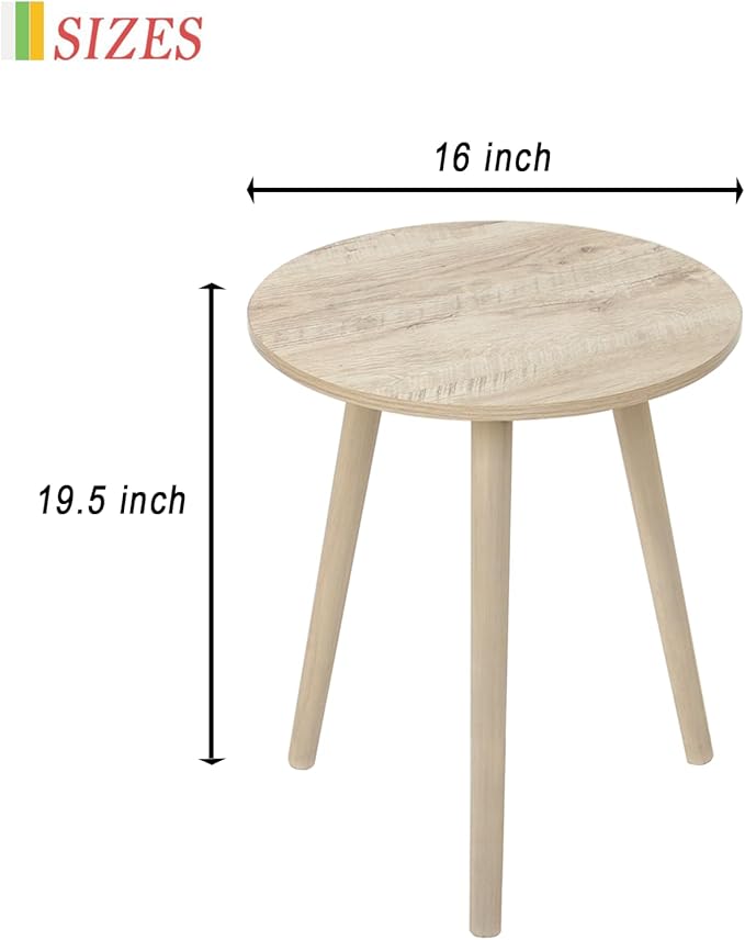 AWASEN Round Side Table, Modern Small End Table for Living Room, Wood Accent Drink Table for Small Space with Solid Wood Legs, Easy Assembly, Rustic White Oak