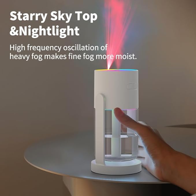 280ml Portable Starry Sky Projection Shake Head Humidifier with Color LED Night Light, USB Personal Desktop Humidifier for Car, Home, Office, Travel, Auto Shutoff, Ultra-Quiet