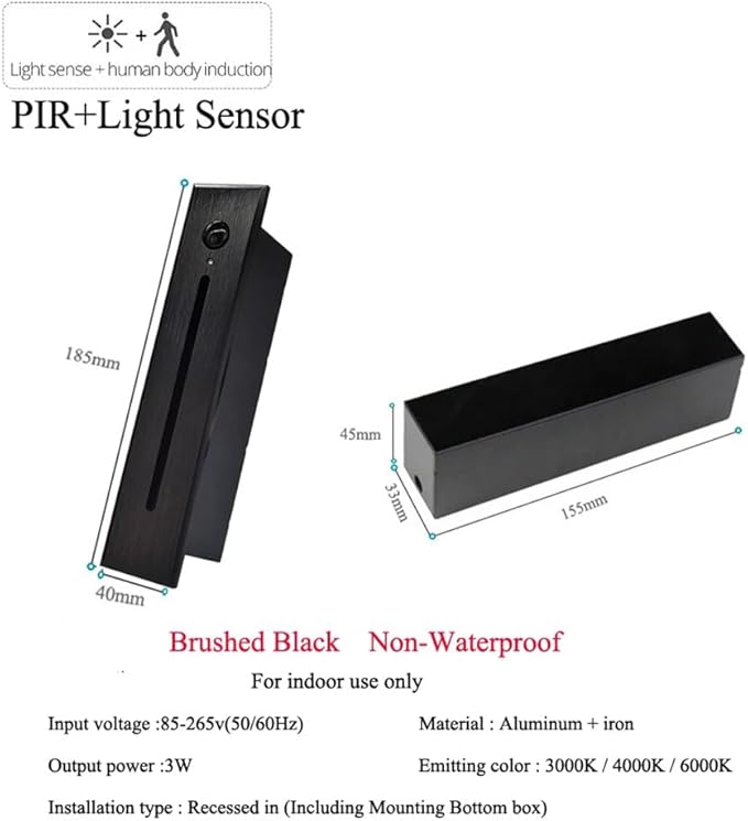 Modern Stairway Lights 10Pcs Led Lighting for Stair Railing Embedded 3W Ac85 265V Non Waterproof Ideal for Stair/Decks/S/Hallway/Movie Theater Corridor 4000K,Brushed Black-4000K