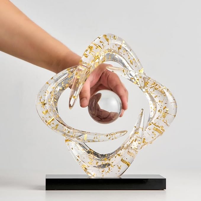 Abstract Art Sculpture, Resin Gold Decorative Statue, Modern White Ornaments for Living Room, Decorativas Modernas for Coffee Table/Entryway/Office Collectibles (Gold foil)