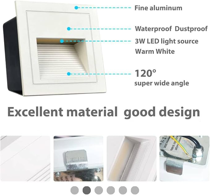 120V Indoor Outdoor Step Lights, Indoor LED Stair Lights Warm White 3000K, Waterproof Recessed Wall Lights for Stair, Bedroom, Kitchen, Balcony, Hallway, Aluminum, 8Pack
