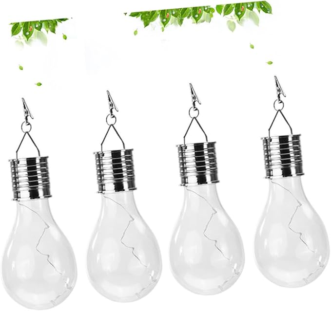 4 Pcs Transparent Solar Copper Wire LED Bulb Hanging Lamp Warm White Chandelier for Outdoor Garden Patio and Lawn Decoration Easy to Install