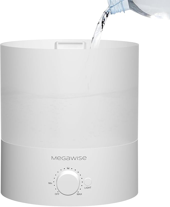 Megawise Cool Mist Humidifier with Top Refill Design, 2L Capacity, High Mist Output, No Leakage, and 7 Color Night Light