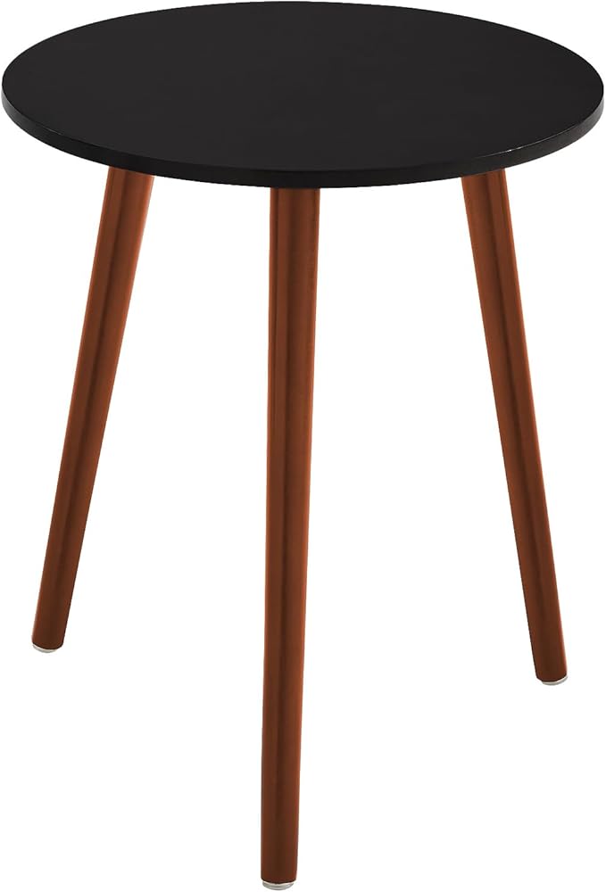Apicizon Brown Side Table for Bedroom, End Table Bedside Table Nightstand Coffee Table with Brown Wood Legs for Living Room, 16.5 x 20.5 Inches, Black & Brown