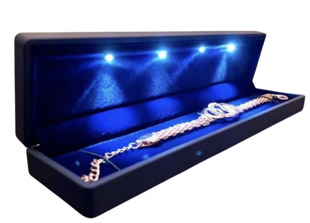 Elegant Luxury Bracelet Long Chain LED Light Jewelry Box for Display, Storage, Gift, Anniversary and Wedding. (Blue)