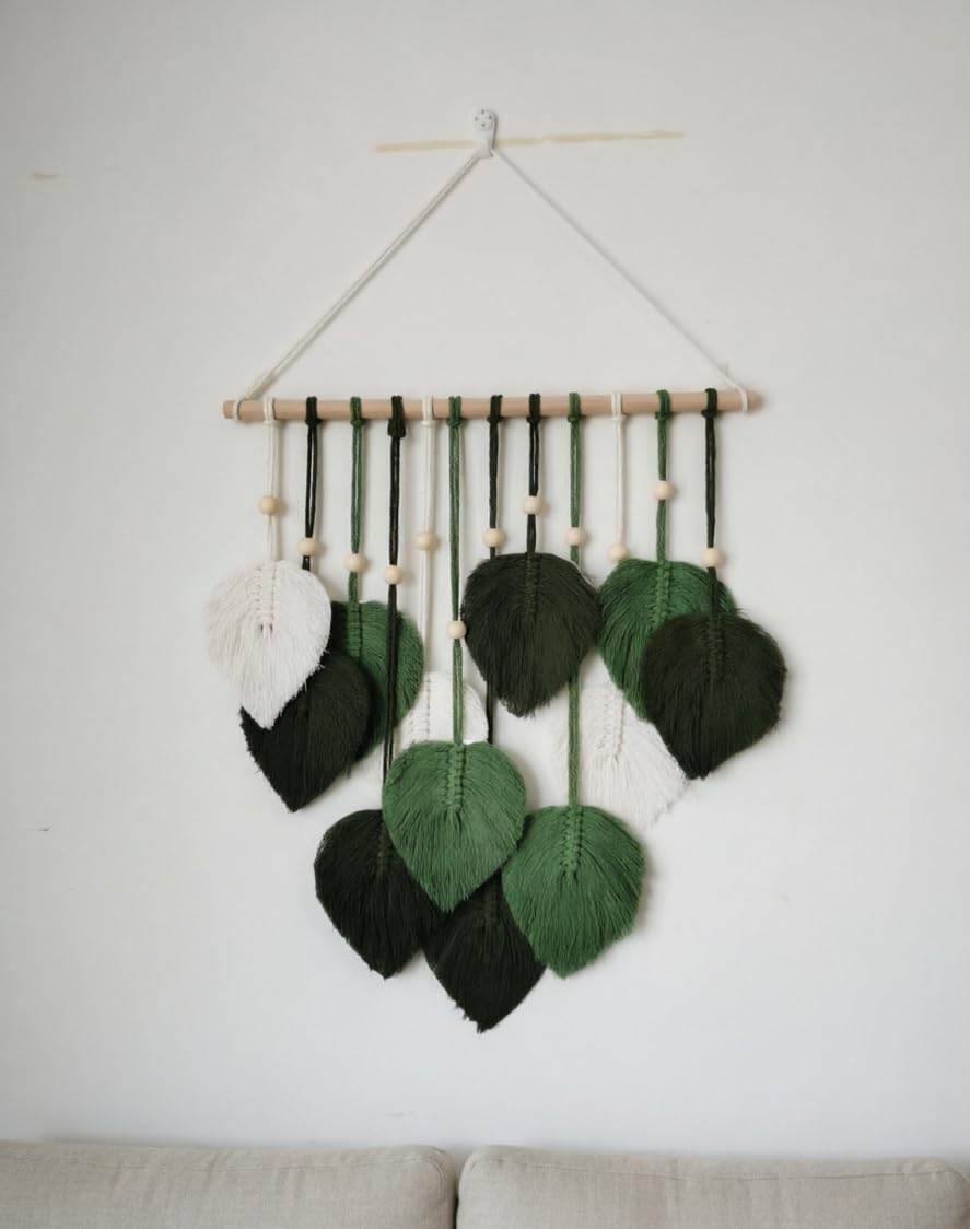 Jditngp DIY Macrame Leaf Wall Hanging Beginners Boho Wall Leaf Tapestry Kit Handmade Woven Tapestry Feather Wall Hanging DIY Macrame Kit for Adults Birthday Gift DIY Craft Kits 15.8" (Green)"