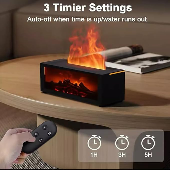 Fireplace Flame Oil Aroma Diffuser 2025 Upgraded|7 Color Changing Lights Aromatherapy Air Diffuser|Essential Oil CoolMist Humidifier with Timer&Remote for Home,Office,Bedroom,Yoga,Room Deco (Black)