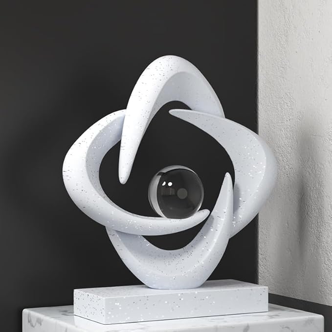 Abstract Art Sculpture, Resin Gold Decorative Statue, Modern White Ornaments for Living Room, Decorativas Modernas for Coffee Table/Entryway/Office Collectibles (Sandstone)