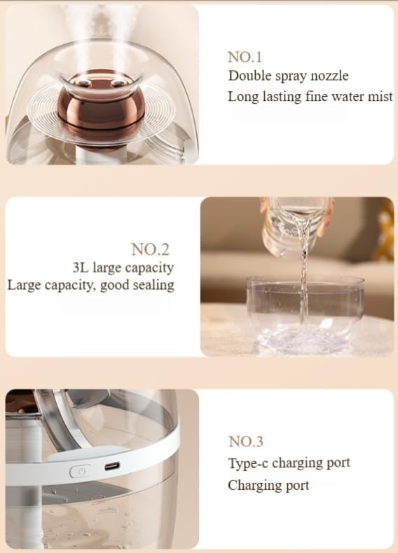 105 oz (3000ml) Essential Oil Aromatherapy Diffuser, Transparent Dual Spray Large Capacity Humidifier with Night Light for Large Rooms, Office, Home, Spa, Yoga, Bedroom, Gym (Pink)