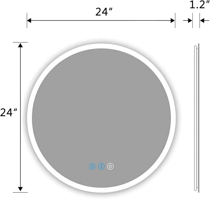 24 Inch Round Lighted Vanity Mirror with Lights Smart Memory Anti-Fog Adjustable Brightness 3 Color Backlight 24" Frameless LED Circle Round Backlit Mirror for Bathroom Hotle Wall Mounted
