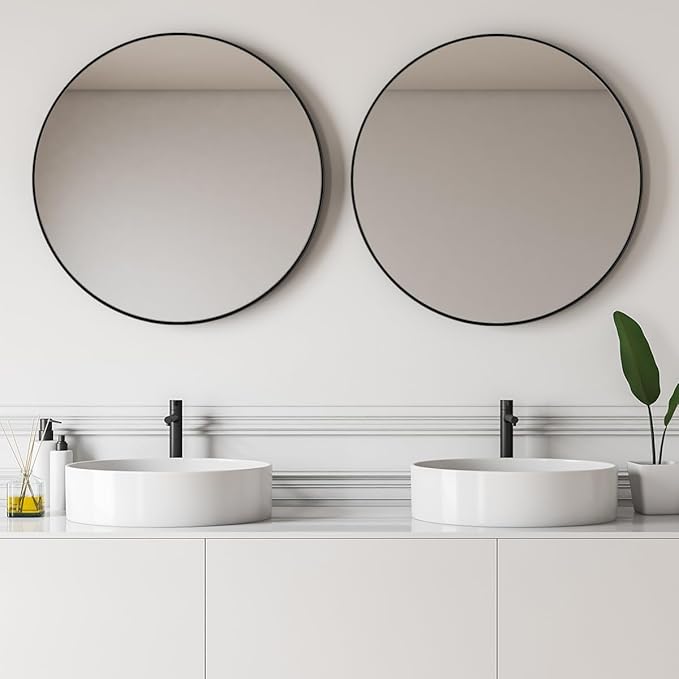 ANDY STAR 36" Black Round Mirror, Black Circle Mirror, 36 inch Round Black Mirror Bathroom, Big Circle Wall Mirror in Metal Frame, Matte Black Vanity Mirror for Entryway, Living Room, Dining Room